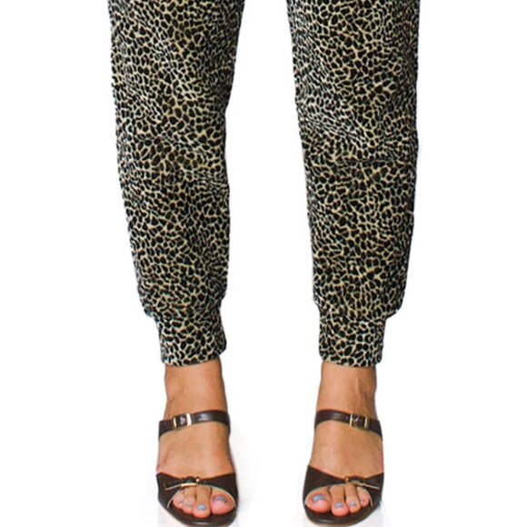 NWT 6397 Leopard Print Velour Sweatpants Size Small Black Tan Lounge Pants - Picture 4 of 9